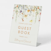 Rustic Wildflower Wedding Gastboek Reclamebord Met Voetstuk (Voorkant)