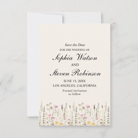 Rustic Wildflower Wedding in Beige Tones Save The Date (Voorkant)
