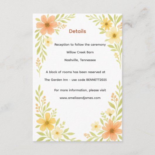 Rustic Wildflower Wedding Informatiekaartje (Voorkant)