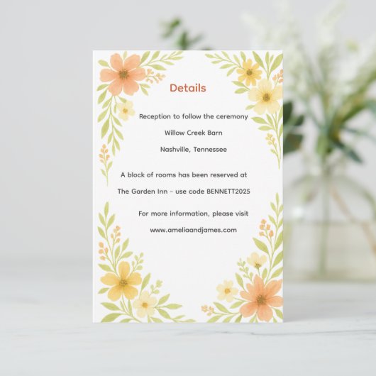 Rustic Wildflower Wedding Informatiekaartje (Staand voorkant)