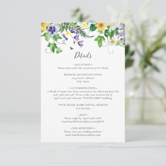 Rustic Wildflower Wedding Informatiekaartje (Staand voorkant)