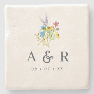 Rustic Wildflower Wedding Monogram Stenen Onderzetter