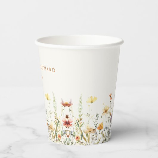 Rustic Wildflower Wedding Papieren Bekers (Achterkant)