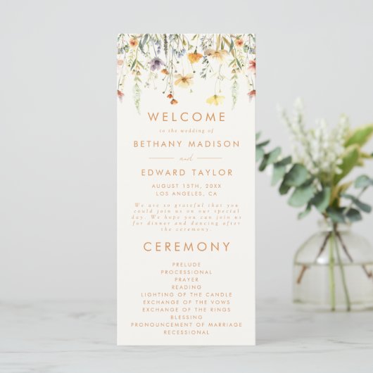 Rustic Wildflower Wedding Programmakaart (Staand voorkant)