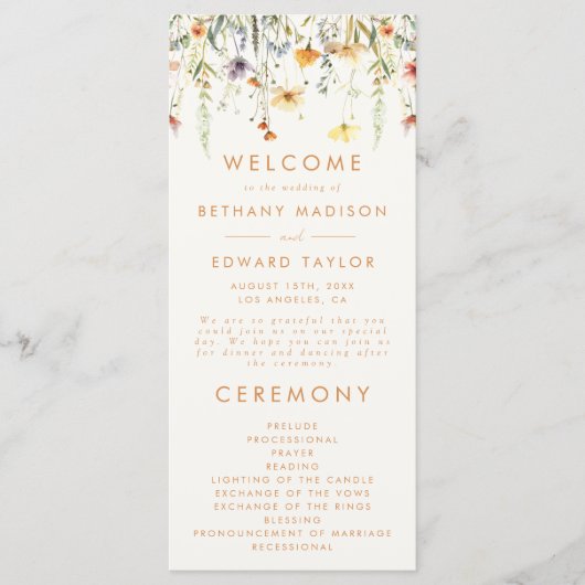 Rustic Wildflower Wedding Programmakaart (Voorkant)
