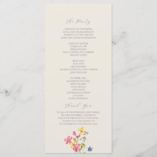 Rustic Wildflower Wedding Programmakaart (Achterkant)
