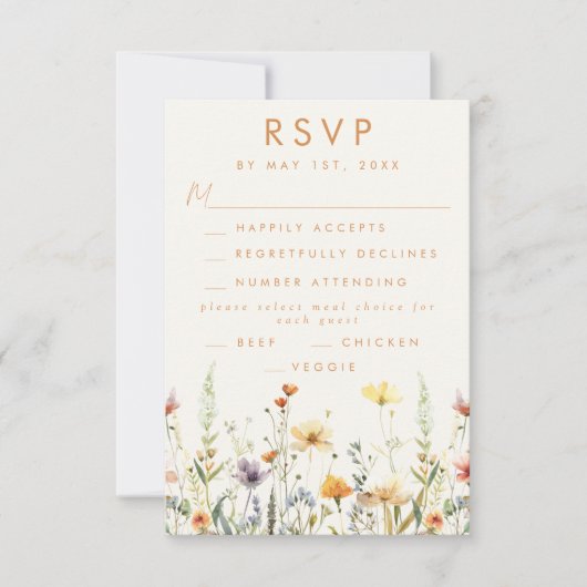 Rustic Wildflower Wedding RSVP Kaartje (Voorkant)
