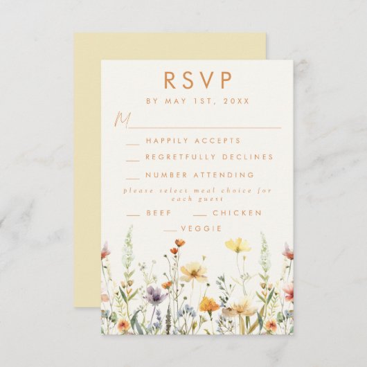 Rustic Wildflower Wedding RSVP Kaartje (Voorkant / Achterkant)