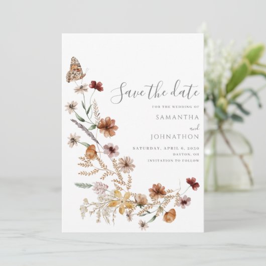 Rustic Wildflower Wedding Save The Date (Staand voorkant)