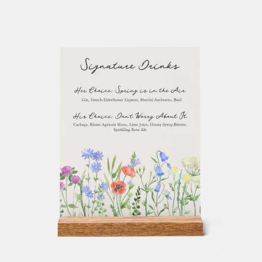 Rustic Wildflower Wedding Signature Drinks Acryl Bord (Voorkant)