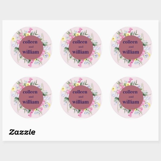 Rustic Wildflower Wedding Sticker – Folk Floral Ro (Vel)