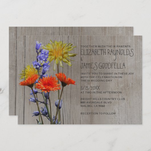 Rustic Wildflower Wedding-uitnodigingen Kaart (Voorkant / Achterkant)