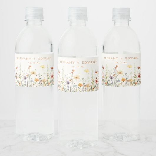 Rustic Wildflower Wedding Waterfles Etiket (Flessen)