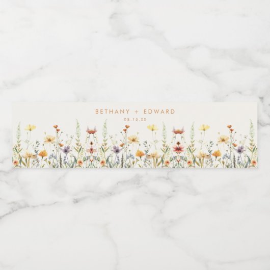 Rustic Wildflower Wedding Waterfles Etiket (Enkel label)