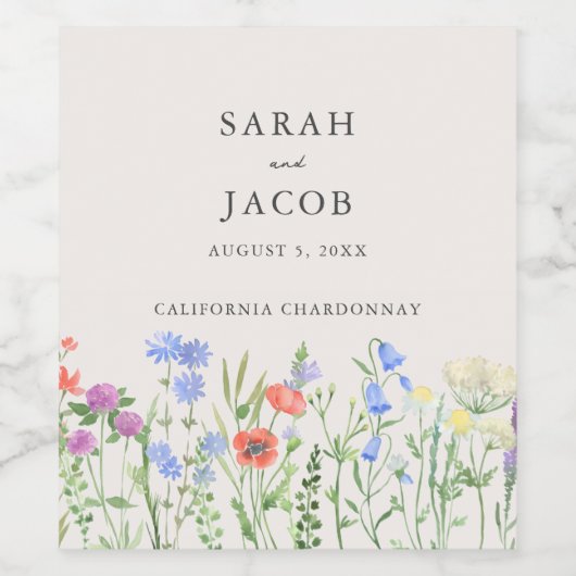 Rustic Wildflower Wedding Wijn Etiket (Enkel label)