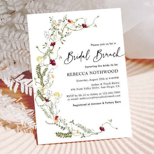 Rustic Wildflower Wreath Bridal Brunch Kaart