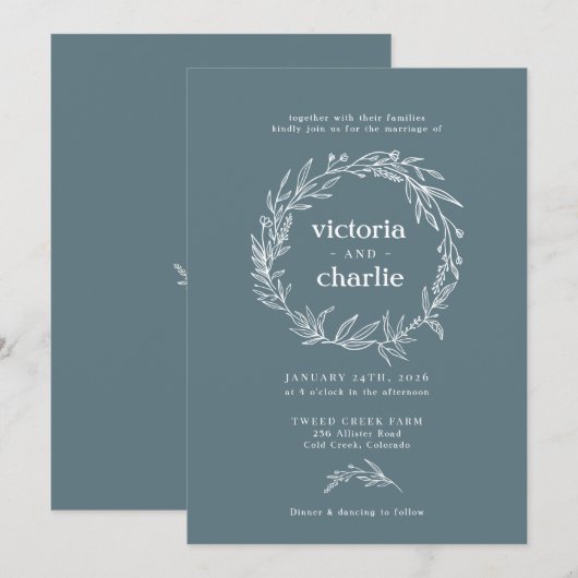 Rustic Wildflower Wreath Wedding Invitation Kaart (Voorkant / Achterkant)