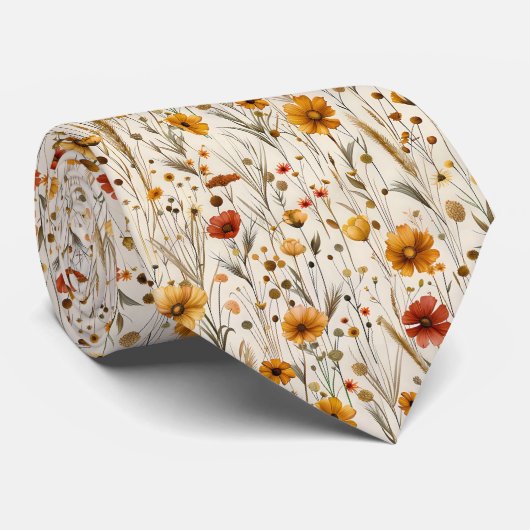 Rustic Wildflowers - Boho Fall Floral Pattern Stropdas (Opgerold)