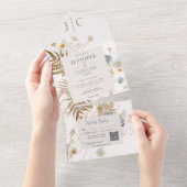 Rustic Wildflowers Monogram Cream QR Code All In One Uitnodiging (Afscheurbaar)