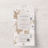 Rustic Wildflowers Monogram Cream QR Code All In One Uitnodiging (Binnen)