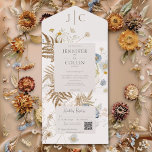 Rustic Wildflowers Monogram Cream QR Code All In One Uitnodiging<br><div class="desc">Leg de charme van natuur vast met onze rustieke boho-huwelijksuitnodiging, met delicate trossen gedroogde, geperste wilde bloemen en varens gerangschikt op een romige ivoren achtergrond. Cream-getinte tekstvakken bieden een zacht contrast voor uw details, omlijst door de organische schoonheid van botanische texturen. Met de initialen van het paar elegant weergegeven aan...</div>