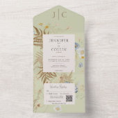 Rustic Wildflowers Monogram Lichtgroene QR-code All In One Uitnodiging (Binnen)