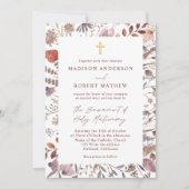 Rustic Wildflowers Photo QR Code Catholic Wedding Kaart (Voorkant)