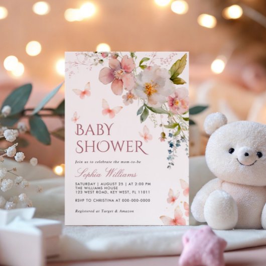 Rustic Wildflowers Vlinders Baby shower Kaart