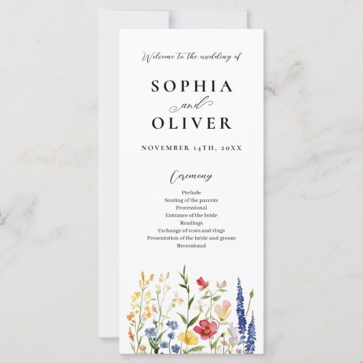 Rustic Wildflowers Waterverf huwelijksprogramma (Voorkant)