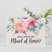 Rustic Will you be my Maid of Honor Card Kaart (Staand voorkant)
