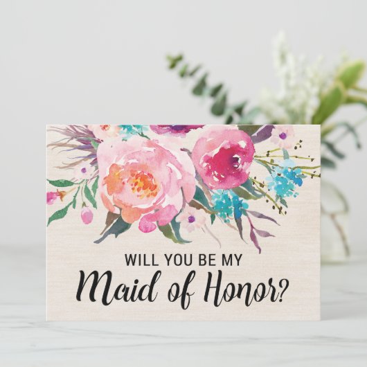 Rustic Will you be my Maid of Honor Card Kaart (Staand voorkant)