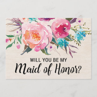 Rustic Will you be my Maid of Honor Card Kaart