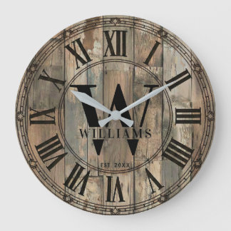 Rustic Williams Family Monogram Clock | Wood-Look Grote Klok