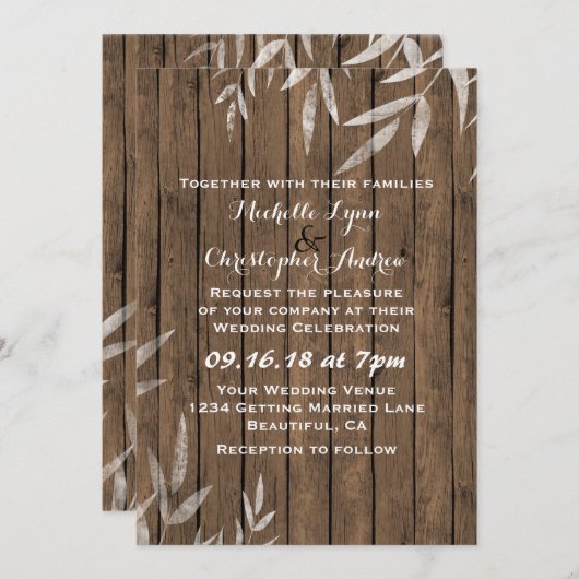 Rustic Willow ~ Hout Achtergrond bruiloft uitnodig Kaart (Voorkant / Achterkant)