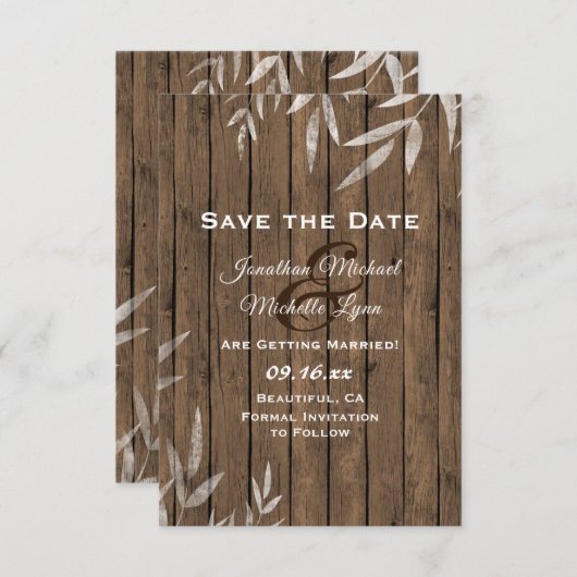 Rustic Willow op houtwuwen Save The Date (Voorkant / Achterkant)
