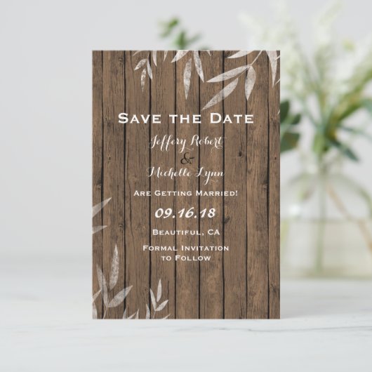 Rustic Willow op houtwuwen Save The Date (Staand voorkant)