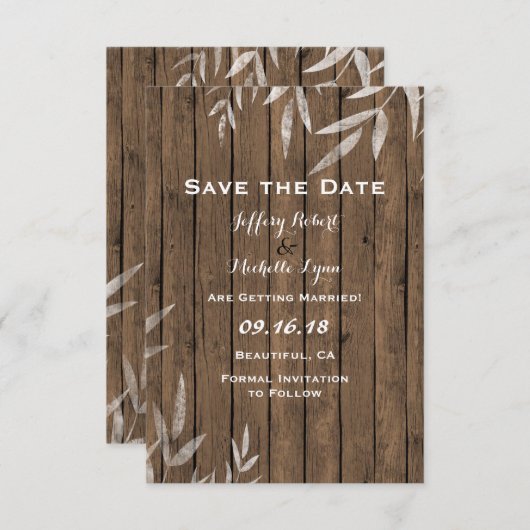 Rustic Willow op houtwuwen Save The Date (Voorkant / Achterkant)