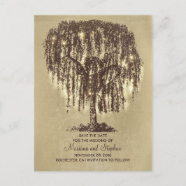 Rustic Willow Tree & String Lights Sla de datum op Aankondigingskaart