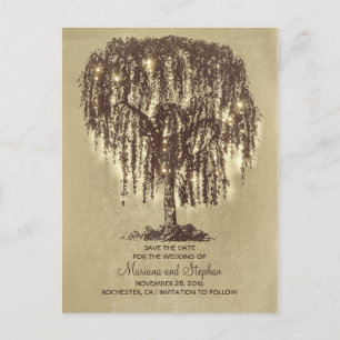 Rustic Willow Tree & String Lights Sla de datum op Aankondigingskaart