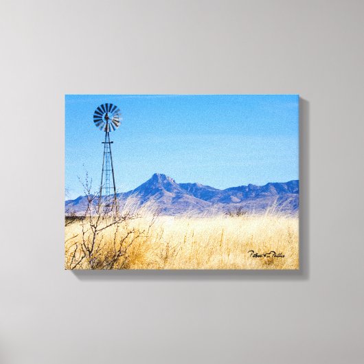 Rustic Windmill and Mountain Range Canvas Afdruk (Voorkant)