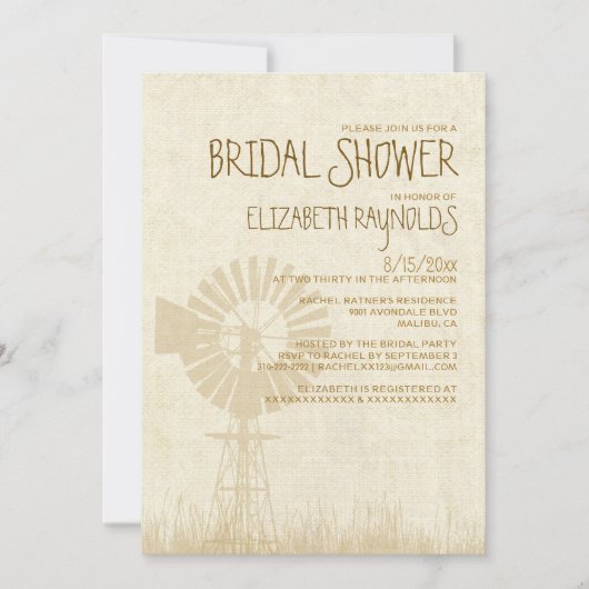 Rustic Windmill Bridal Shower Invitations Kaart (Voorkant)