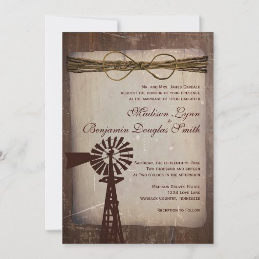 Rustic Windmill Rural Country Wedding Invitations Kaart (Voorkant)