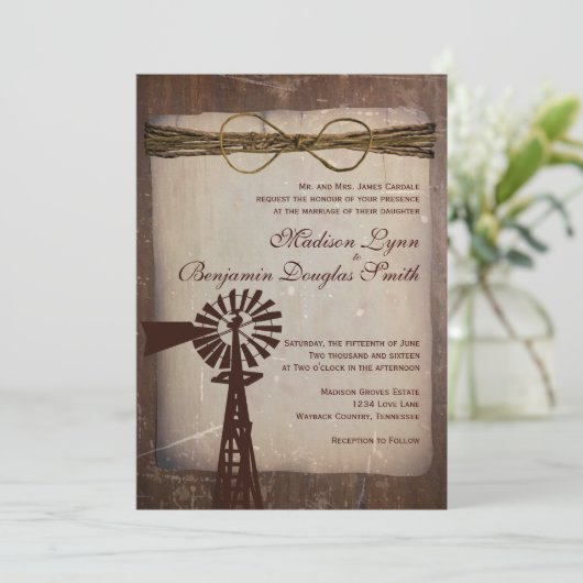Rustic Windmill Rural Country Wedding Invitations Kaart (Staand voorkant)