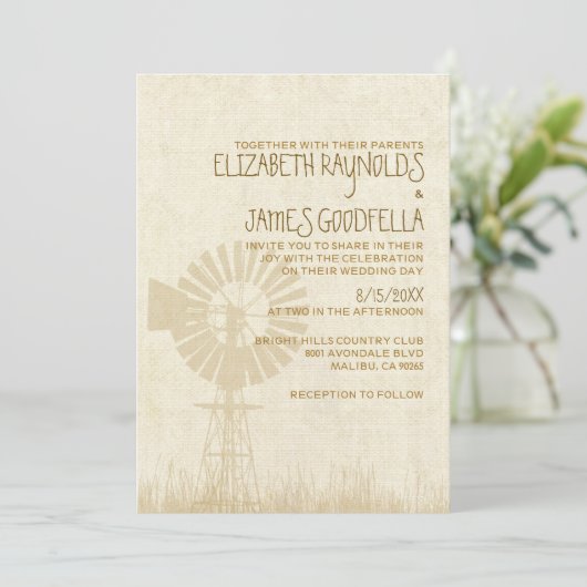 Rustic Windmill Wedding Invitations Kaart (Staand voorkant)
