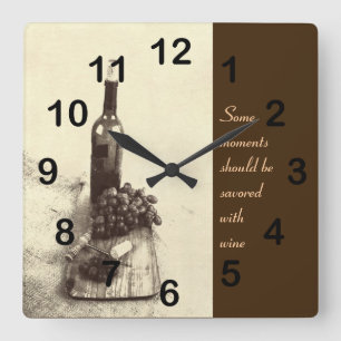 Rustic wine bottle and grapes clock vierkante klok