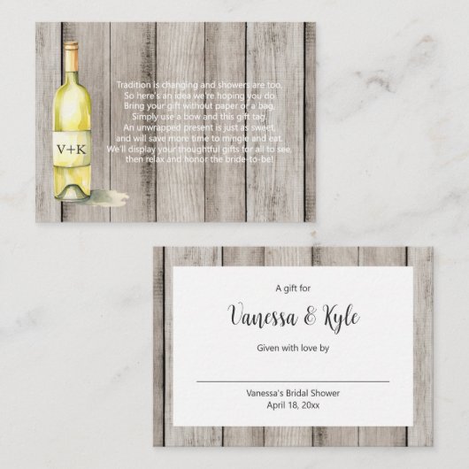 Rustic Wine Bottle display vrijgezellenfeest label Informatiekaartje (Voorkant / Achterkant)