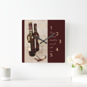 Rustic wine bottles and wine glass clock vierkante klok (Huis)