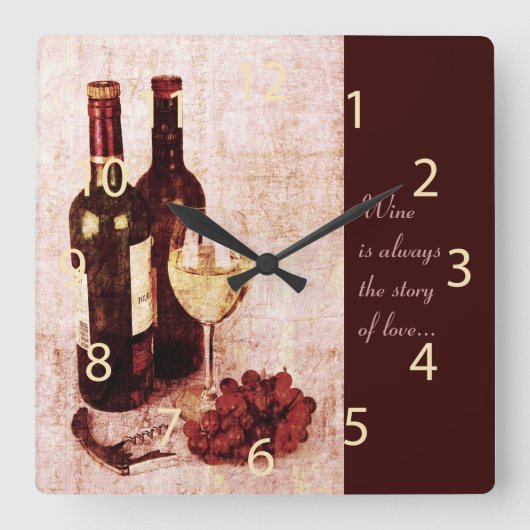Rustic wine bottles and wine glass clock vierkante klok (Voorkant)