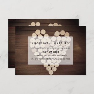 Rustic Wine Cork Heart Vineyard Wedding Invitation Kaart