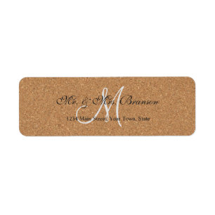 Rustic Wine Cork Wedding Monogram Etiket